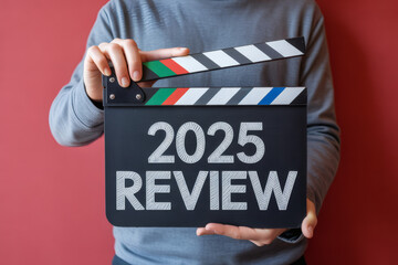 Obraz premium Get ready for the 2025 review with this clapperboard, a symbol of planning and reflection on future goals and achievements
