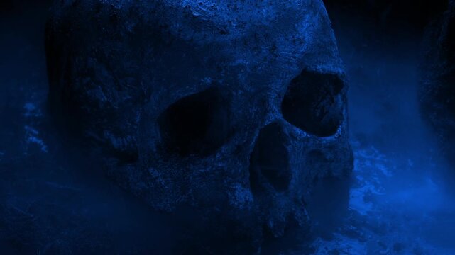 Lightning Flashes On Skull With Mist Swirling