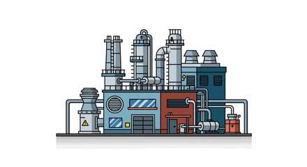 Vector illustration of an industrial factory plant, symbolizing manufacturing processes, energy production, and chemical refinery technology
