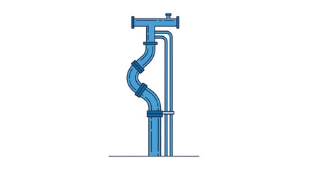 An isolated vector illustration of a blue industrial pipe system. A flat design concept for plumbing, pipeline, and fluid transportation