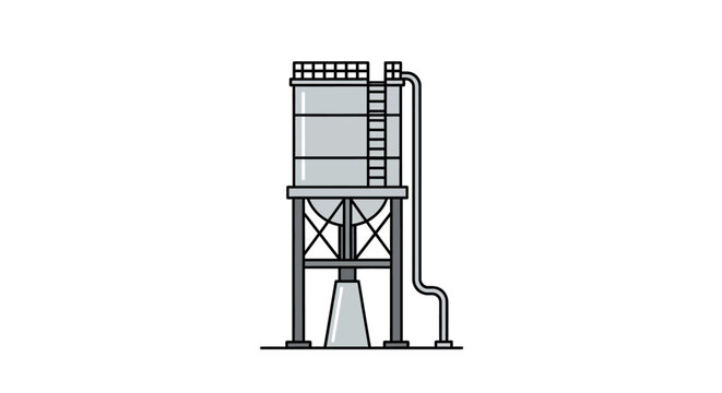 Industrial silo storage tank with ladder and pipes, vector line icon illustration for manufacturing and agriculture concepts