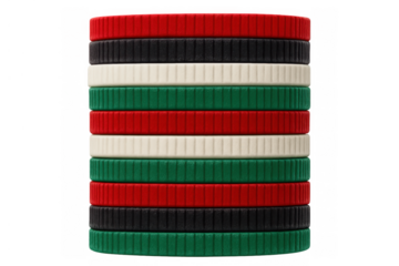 Stack of poker chips representing the united arab emirates flag colors, showing national identity, economy, success, and prosperity