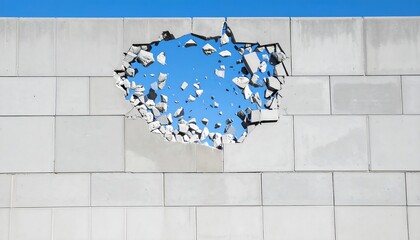 Abstract design of a dissolving barrier wall expressing themes of freedom and justice
