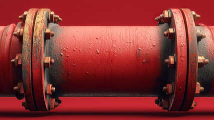 Rusty red industrial pipe segment photographed close-up showing weathered texture.