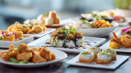 Exquisite culinary assortment featuring diverse sushi, showcasing culinary creativity