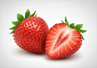 Fresh Strawberries: A Vibrant Still Life of Whole and Halved Fruit, Highlighting Natural Sweetness and Texture on a Light Background