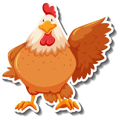 A Whimsical Cartoon Chicken With Brown Feathers And A Red Comb Stands Proudly With Its Wing Raised In A Playful Pose On A Transparent Background