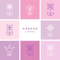 Garden Flowers - set of flowers - decorative design line element