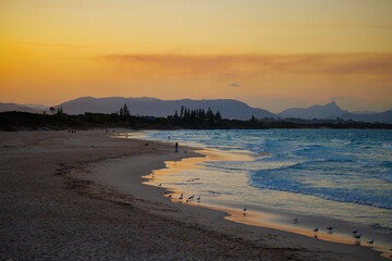Sunset beach views across Belongil Beach in Byron Bay, northern New South Wales, Eastern Australia