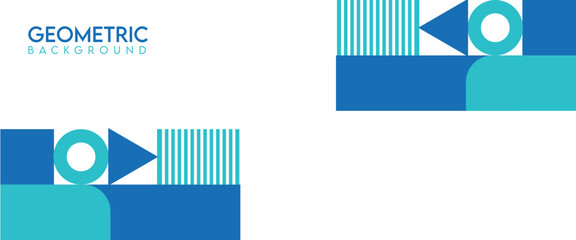 Cyan Blue Geometric Corners – Abstract Pattern with Shapes on Minimal White Background