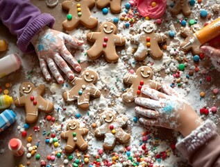 A Close-up of Children's Hands Decorating Gingerbread Men