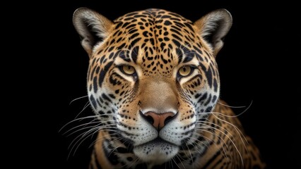 Obraz premium Close Up Portrait of a Majestic Jaguar Face with Intense Eyes.