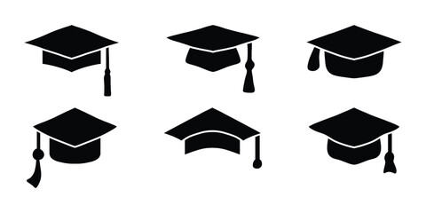 Graduation Cap Icon Set. Academic Achievement Vector