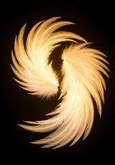 Heavenly glowing feather wings symbolizing divine spirituality, purity, and grace, radiating an ethereal golden white luminescence in abstract composition ,divinity ,wings ,serene
