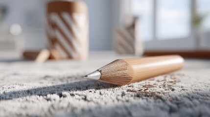 Sharpened pencil rests elegantly on a plush surface in soft, natural light