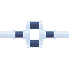 Abstract geometric representation of a symmetrical mechanical component in shades of blue and white with a transparent background symbolizing engineering and precision