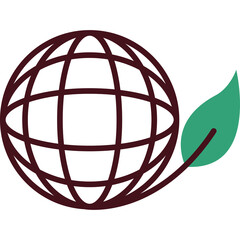 Abstract Globe Icon With Leaf Symbol Graphic Design In Dark Red And Green Colors On Transparent Background