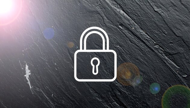 Minimalist padlock icon with light flare on textured dark background