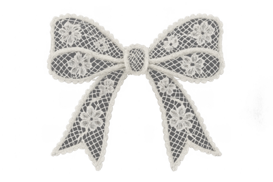 White lace bow with floral embroidery pattern