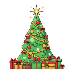 Christmas tree gifts ornaments holiday celebration winter star on white background