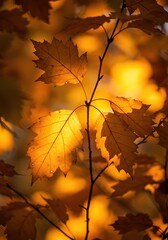Intense warm light shines through brilliant orange and yellow deciduous leaves, highlighting the rich textures of the fall season ,fall ,brilliant ,serenity