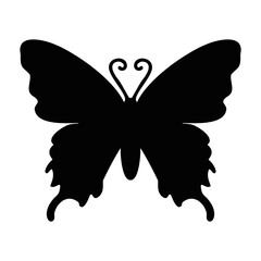 Black butterfly silhouette isolated on white background for design, decoration, or nature illustration concept.