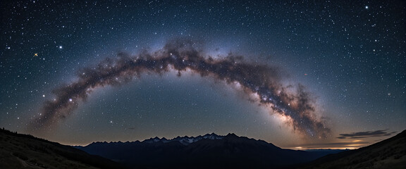 Stargazing beneath the milky way mountain range night sky photography scenic landscape wide-angle view cosmic beauty
