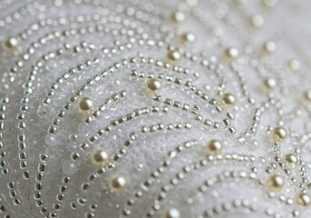 Intricate macro view of pristine white textile embellished with sparkling glass seed beads and delicate pearlescent accents ,pristine ,fabric ,pure