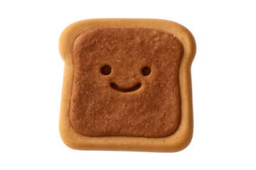 Happy smiling toast character cookie with transparent background