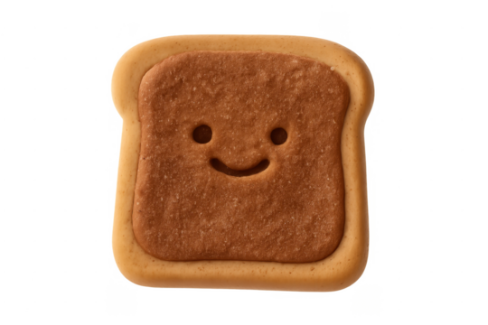 Happy smiling toast character cookie with transparent background