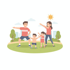 Keluarga Bahagia Berolahraga Bersama di Taman pada Pagi Hari