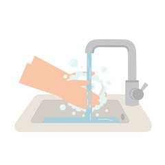 Ilustrasi Cuci Tangan dengan Sabun di Bawah Air Mengalir