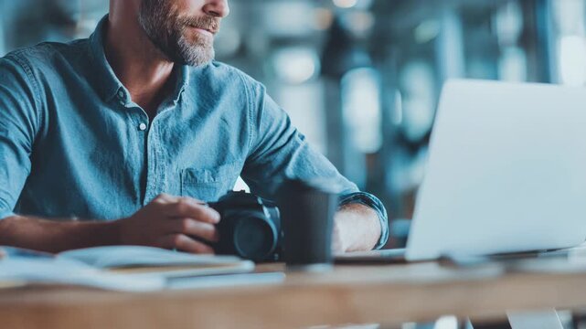 Medium shot of a professional preparing social media content to highlight company culture and attract top job candidates through targeted employer branding strategies.