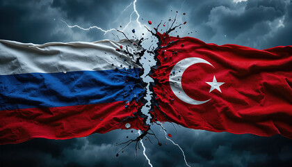Conflict erupts between russia and turkey dramatic imagery political tensions stormy atmosphere artistic representation