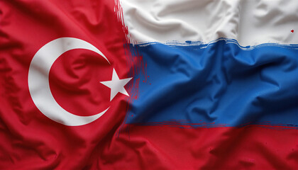 Diplomatic relations between turkey and russia international politics flags textile environment close-up view national symbols