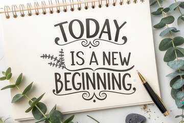 Inspiring text encouraging a new beginning on a notebook page