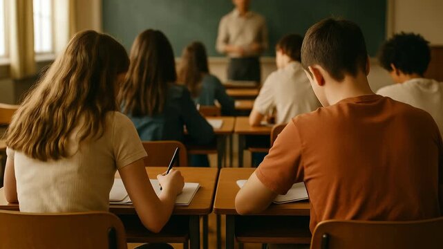 Students engaged in classroom learning with focused attention on teacher's instruction