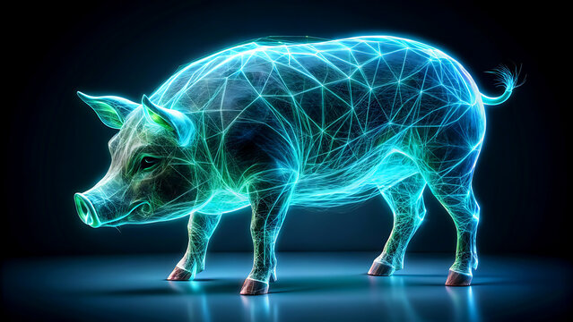 Futuristic pig illustration with glowing network connections a modern digital art concept for technology and agriculture