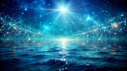 Night sky with stars and galaxy over calm ocean creating a serene and magical atmosphere perfect for backgrounds and wallpapers