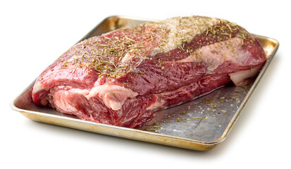 fresh raw pork neck meat with spices