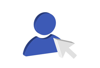 Simple 3D illustration of a person avatar icon with a cursor arrow