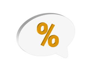 Simple 3D illustration of a speech bubble icon with an orange percentage sign