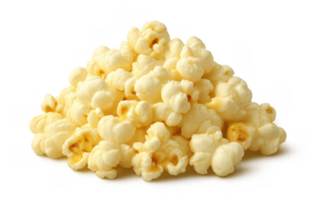 Pile of fresh popped popcorn, delicious snack for movie night, party, or enjoying at home with transparent background