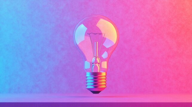 Colorful light bulb glowing against a vibrant gradient background