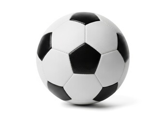 Naklejka premium Classic black and white spherical object designed for the sport of football rests upon a bright white surface.