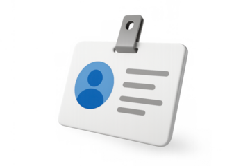 Employee identification card with profile icon and personal data for access control and security, transparent background