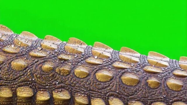 Close up of alligator skin with water droplets against a green screen background texture detail dinosaur green screen video