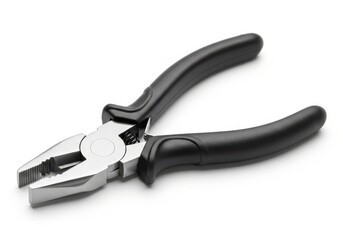 Obraz premium Metal pliers with black ergonomic handles resting on a clean white surface