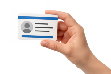 Hand holding identification card, showing personal profile details, user verification, access, and secure authentication