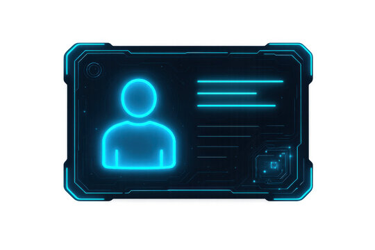 Futuristic digital user id interface display presenting a glowing profile avatar and personal data, cyber identity on transparent background - Powered by Adobe